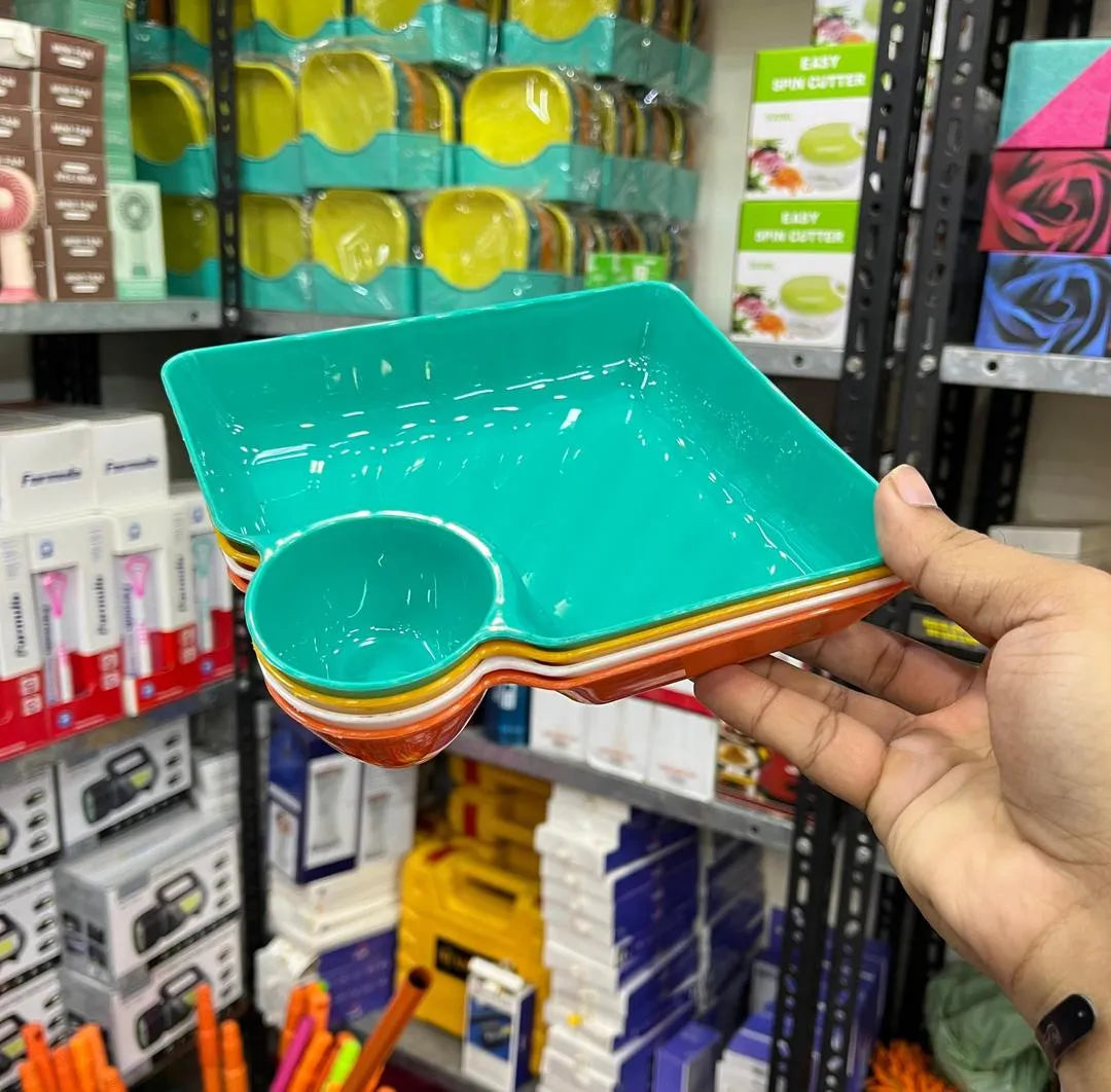 Premium 4-Piece French Fry and Dumpling Plate Set with Integrated Sauce Dish