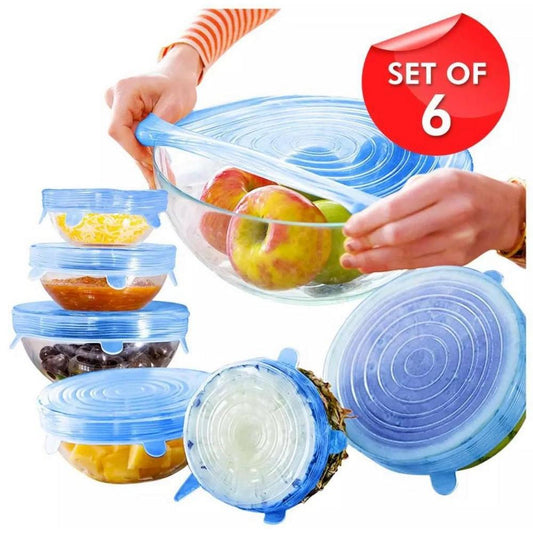 6-Piece Reusable Silicone Stretch Lids – Eco-Friendly Kitchen Storage Solution