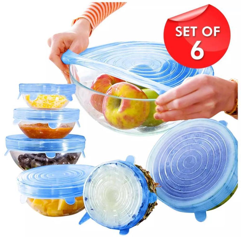 6-Piece Reusable Silicone Stretch Lids – Eco-Friendly Kitchen Storage Solution