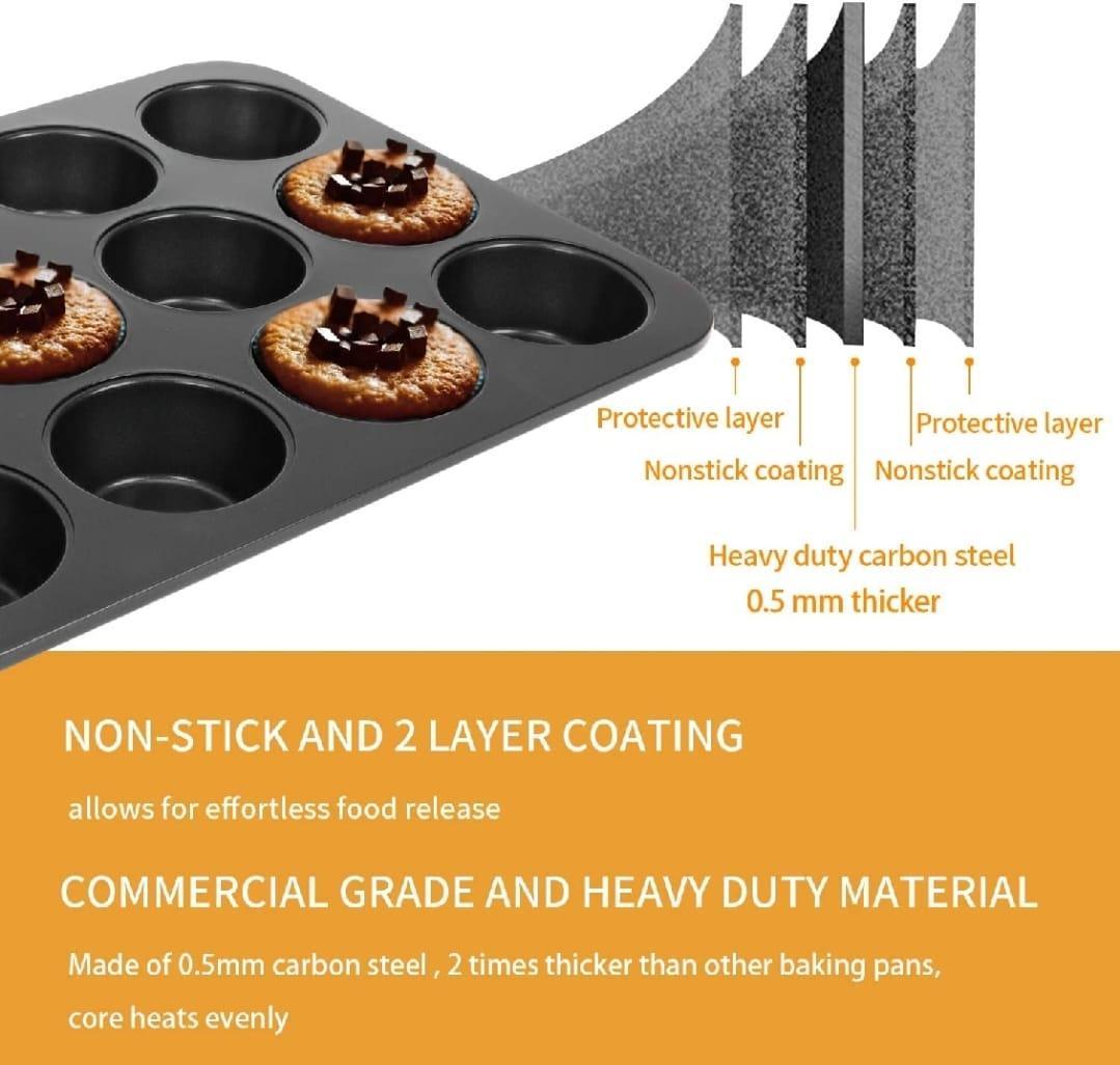 6-Cup Non-Stick Muffin Pan – Heavy-Duty Carbon Steel Cupcake Baking Tray