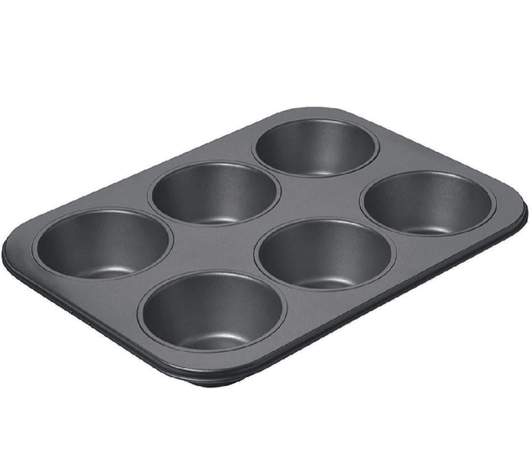 6-Cup Non-Stick Muffin Pan – Heavy-Duty Carbon Steel Cupcake Baking Tray